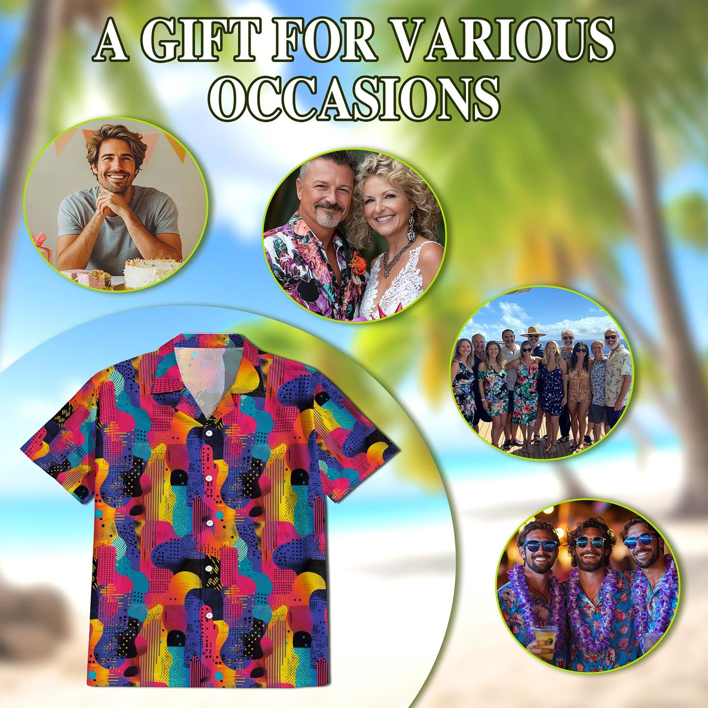 Classic 80s Color Splash Hawaiian Shirt for Men, Button Down Aloha Shirt - Azhawaiian