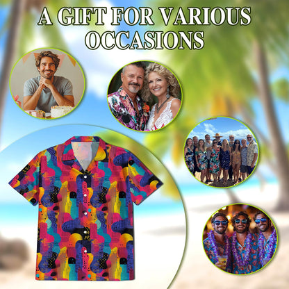Classic 80s Color Splash Hawaiian Shirt for Men, Button Down Aloha Shirt - Azhawaiian