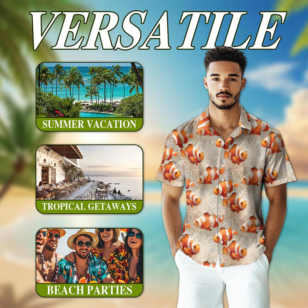 Clownfish Pattern Hawaiian Shirt for Men, Button Down Aloha Shirt - Azhawaiian