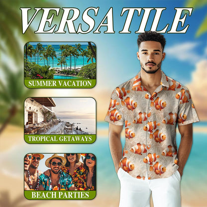Clownfish Pattern Hawaiian Shirt for Men, Button Down Aloha Shirt - Azhawaiian