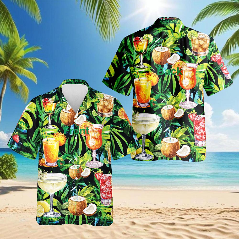 Cocktail And Fruit Hawaiian Shirt for Men, Button Down Aloha Shirt - Azhawaiian