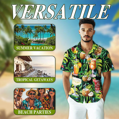 Cocktail And Fruit Hawaiian Shirt for Men, Button Down Aloha Shirt - Azhawaiian