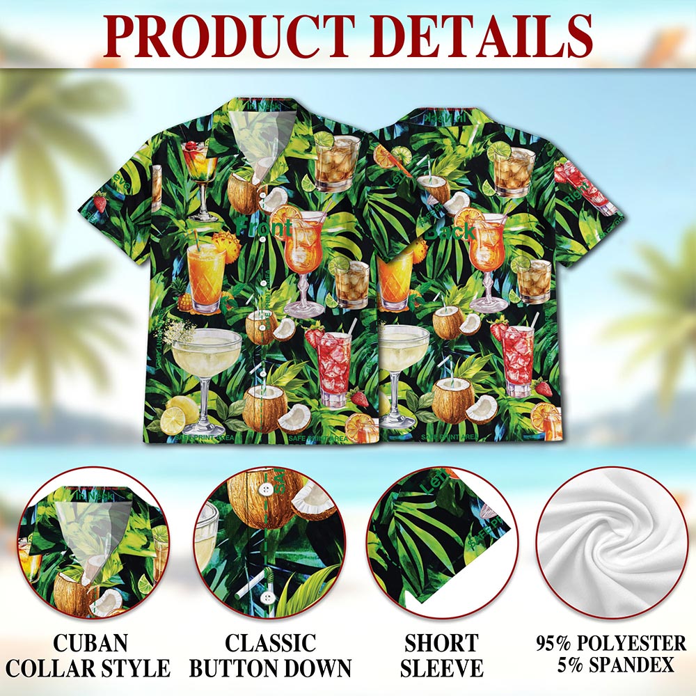 Cocktail And Fruit Hawaiian Shirt for Men, Button Down Aloha Shirt - Azhawaiian