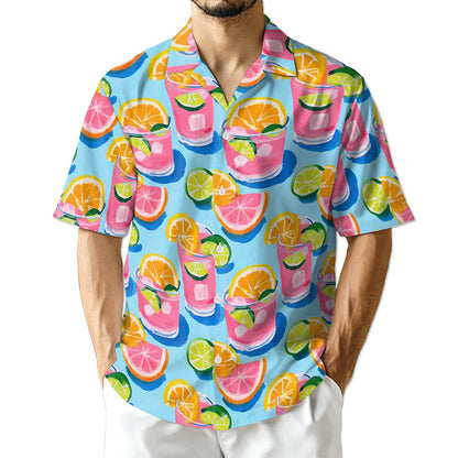 Cocktail Pattern Hawaiian Shirt for Men, Button Down Aloha Shirt - Azhawaiian