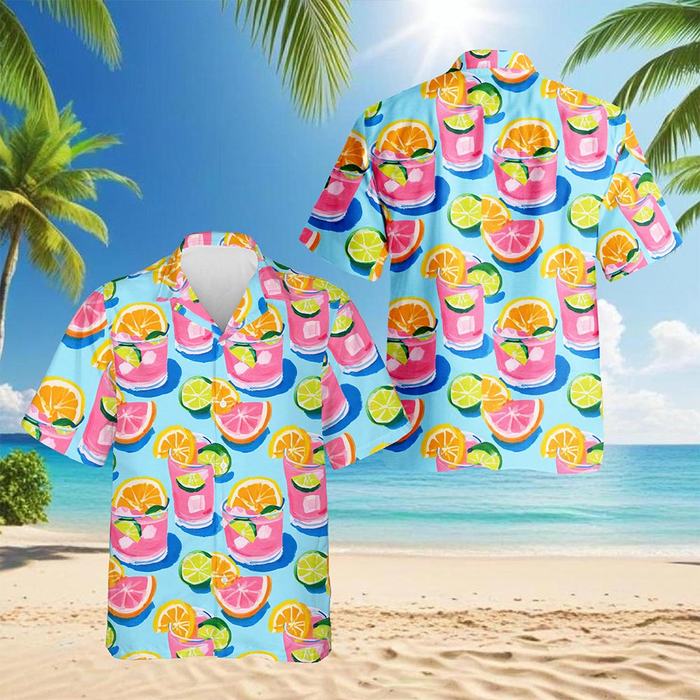 Cocktail Pattern Hawaiian Shirt for Men, Button Down Aloha Shirt - Azhawaiian