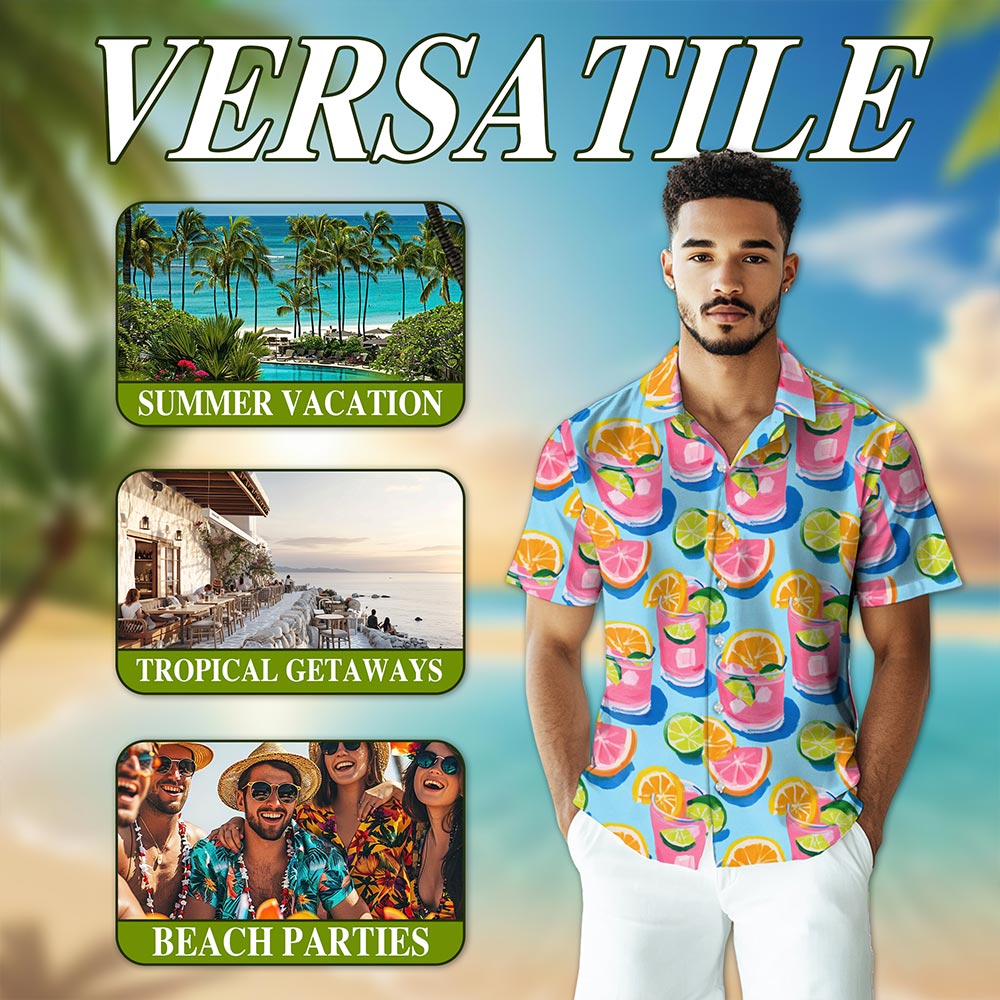 Cocktail Pattern Hawaiian Shirt for Men, Button Down Aloha Shirt - Azhawaiian