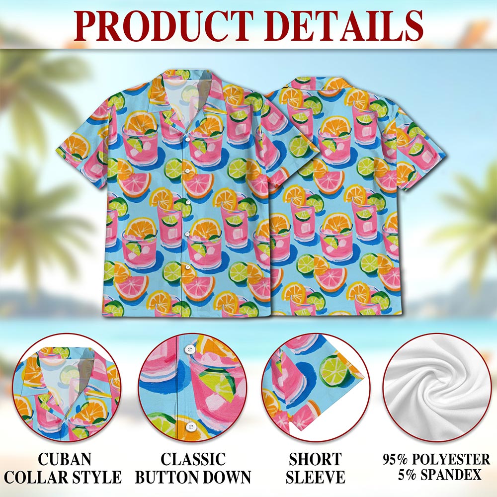 Cocktail Pattern Hawaiian Shirt for Men, Button Down Aloha Shirt - Azhawaiian