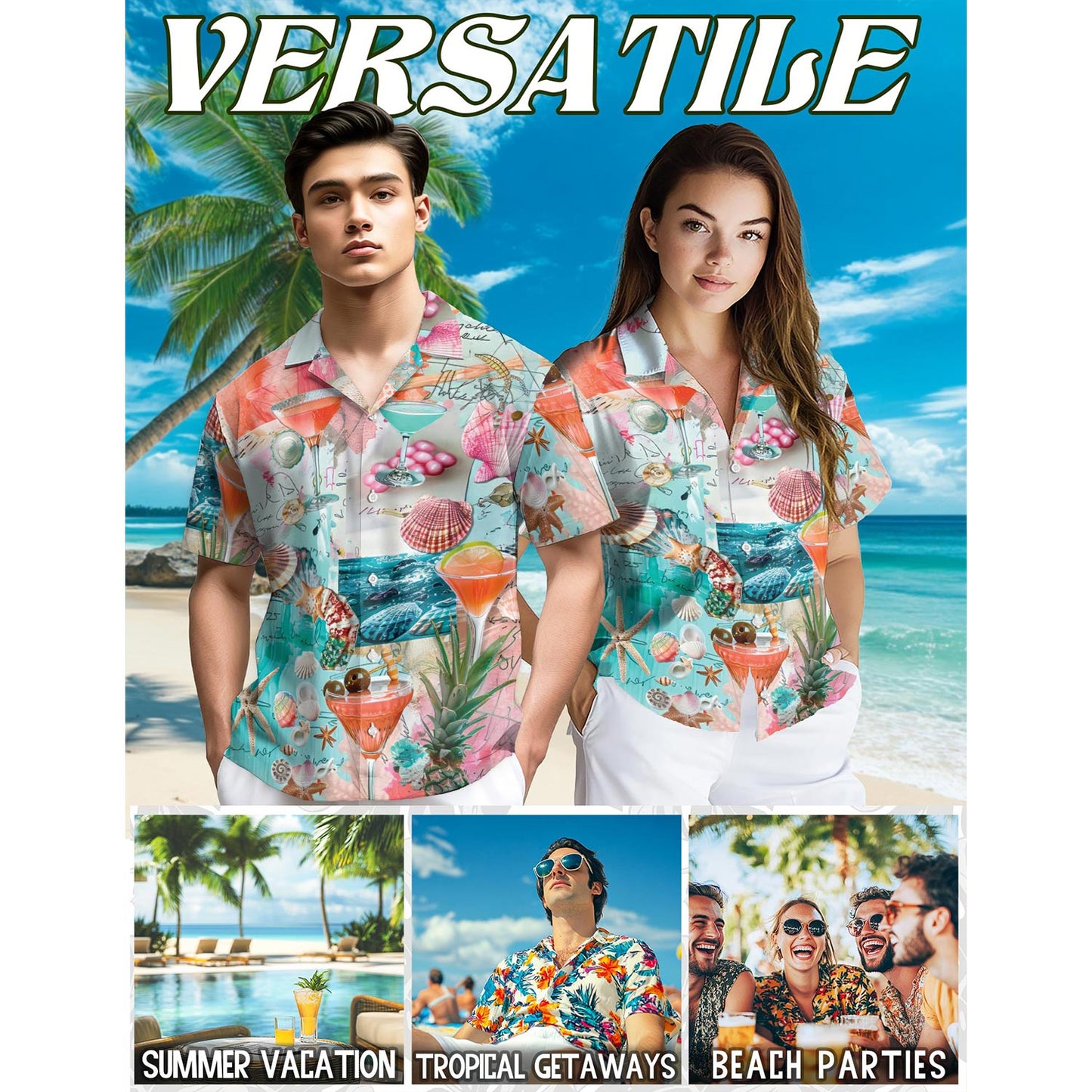 Coctail Summer Hawaiian Shirt for Men, Button Down Aloha Shirt - Azhawaiian