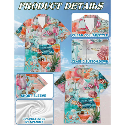 Coctail Summer Hawaiian Shirt for Men, Button Down Aloha Shirt - Azhawaiian