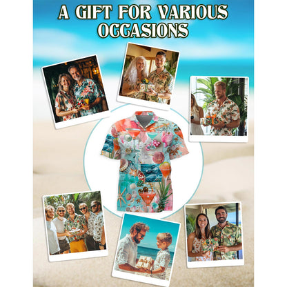 Coctail Summer Hawaiian Shirt for Men, Button Down Aloha Shirt - Azhawaiian