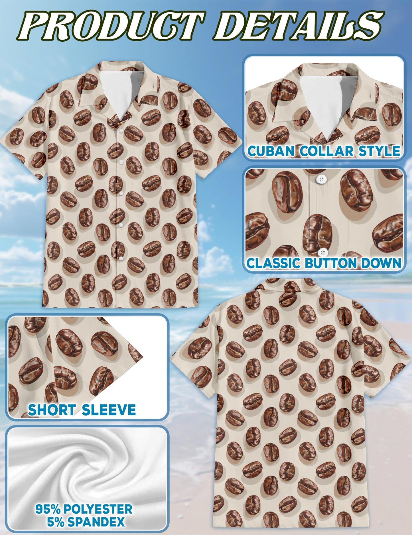 Coffee Beans Hawaiian Shirt for Men, Button Down Aloha Shirt - Azhawaiian
