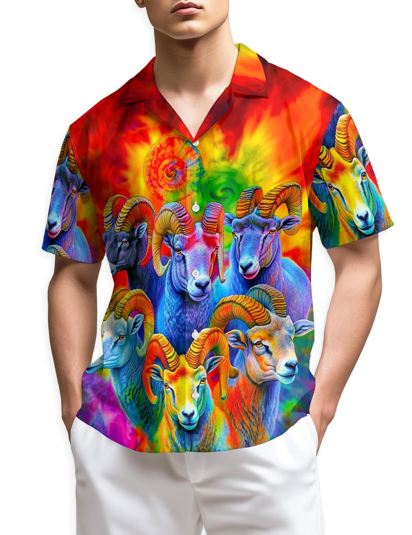 Azhawaiian Colorful Bighorn Sheep Hawaiian Shirt for Men