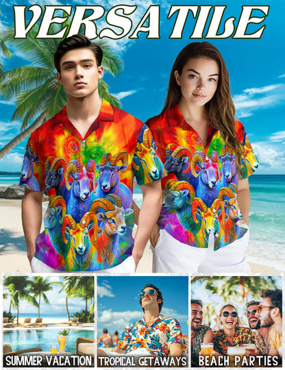 Colorful Bighorn Sheep Hawaiian Shirt for Men, Button Down Aloha Shirt - Azhawaiian