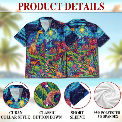 Colorful Dinosaurs Hawaiian Shirt for Men, Button Down Aloha Shirt - Azhawaiian