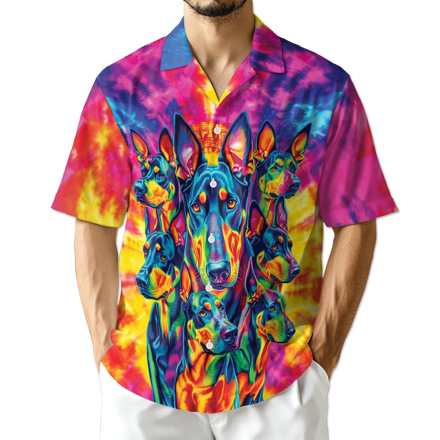 Azhawaiian Colorful Doberman Pinscher Hawaiian Shirt for Men