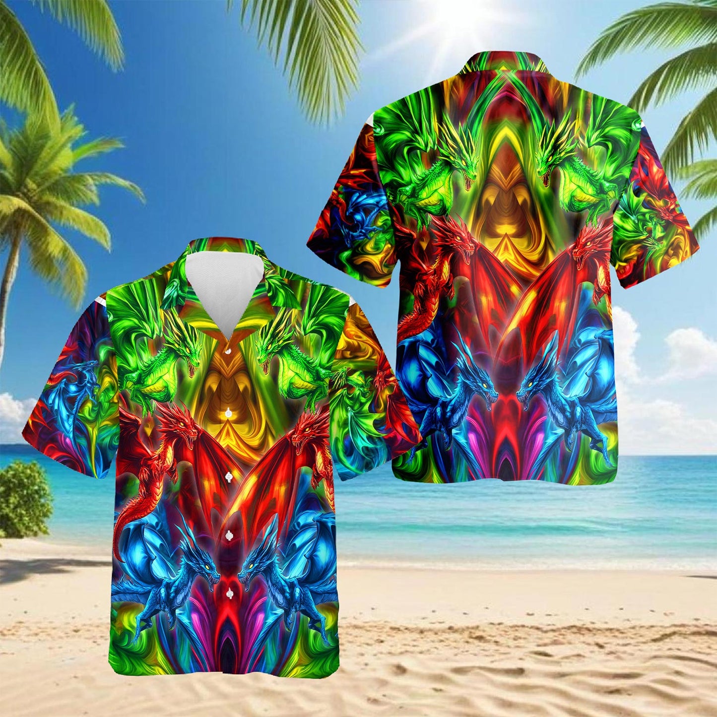 Colorful Dragon Hawaiian Shirt for Men, Button Down Aloha Shirt - Azhawaiian