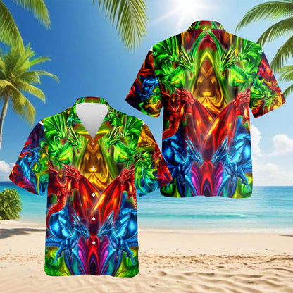 Colorful Dragon Hawaiian Shirt for Men, Button Down Aloha Shirt - Azhawaiian