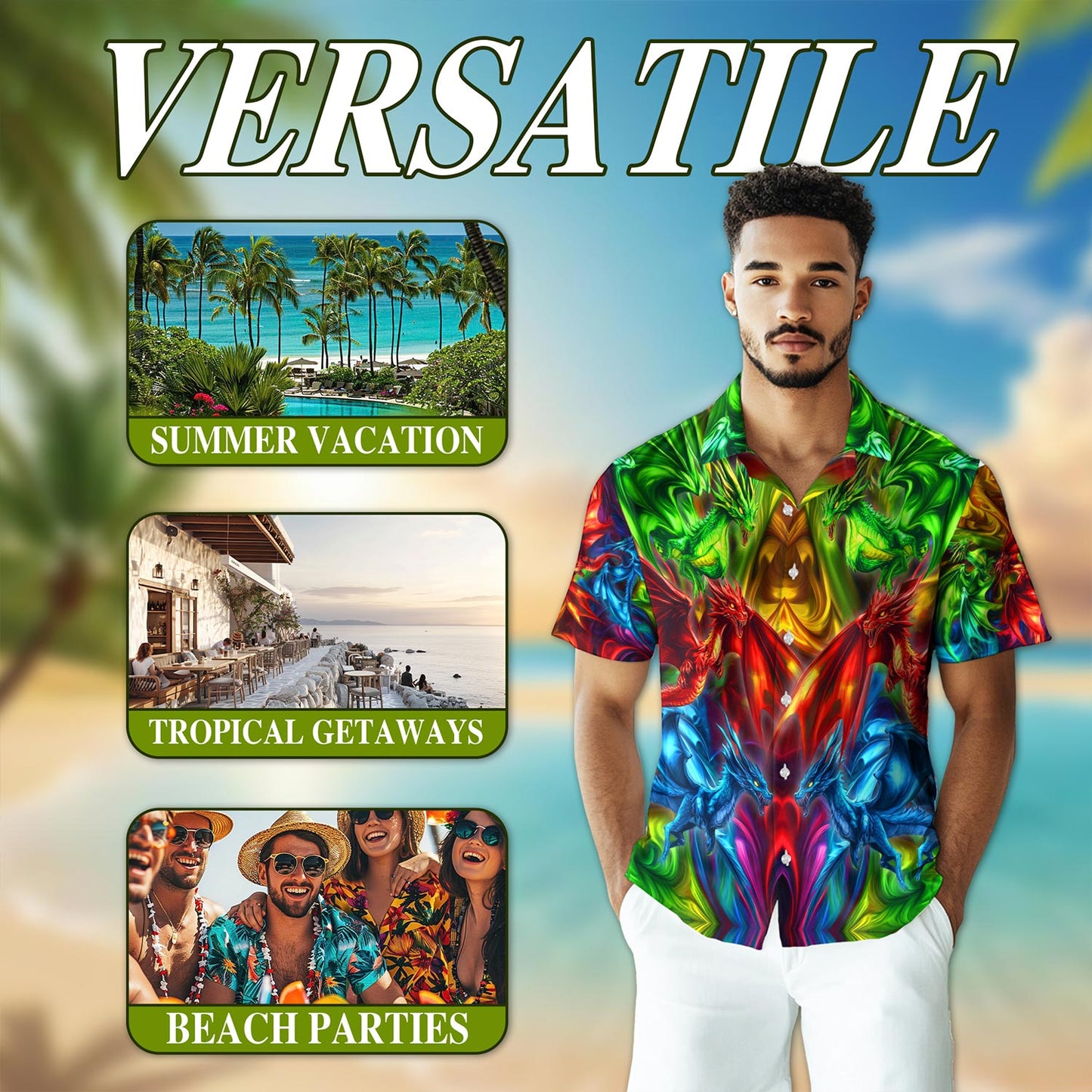 Colorful Dragon Hawaiian Shirt for Men, Button Down Aloha Shirt - Azhawaiian