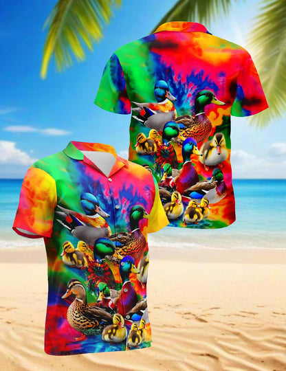 Colorful Duck Hawaiian Shirt for Men, Button Down Aloha Shirt - Azhawaiian