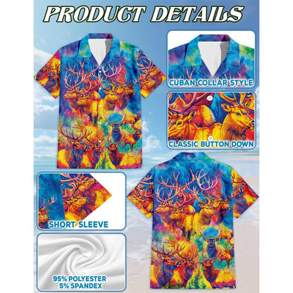 Colorful Elk Moose Hawaiian Shirt for Men, Button Down Aloha Shirt - Azhawaiian