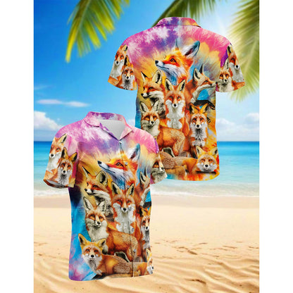 Colorful Fox Hawaiian Shirt for Men, Button Down Aloha Shirt - Azhawaiian