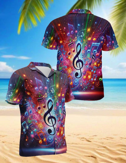 Colorful Music Notes Hawaiian Shirt for Men, Button Down Aloha Shirt - Azhawaiian