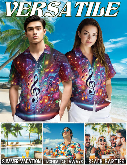 Colorful Music Notes Hawaiian Shirt for Men, Button Down Aloha Shirt - Azhawaiian