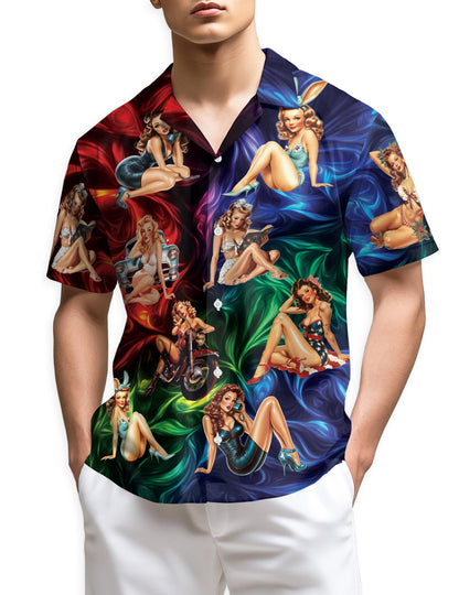 Azhawaiian Colorful Sexy Retro Girls Hawaiian Shirt for Men