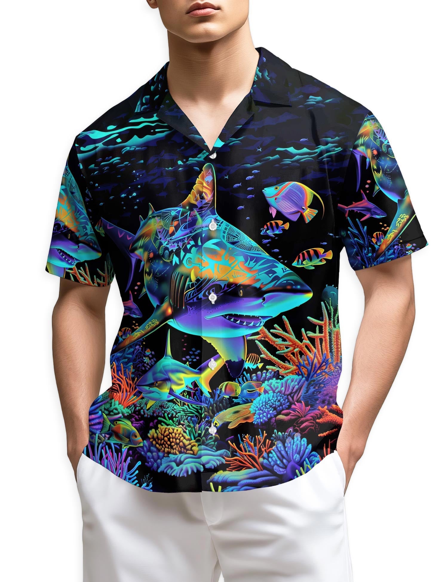 Azhawaiian Colorful Shark Hawaiian Shirt for Men