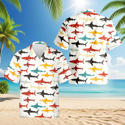 Colorful Shark Hawaiian Shirt for Men, Button Down Aloha Shirt - Azhawaiian