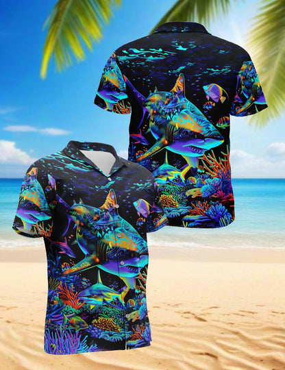 Colorful Shark Hawaiian Shirt for Men, Button Down Aloha Shirt - Azhawaiian