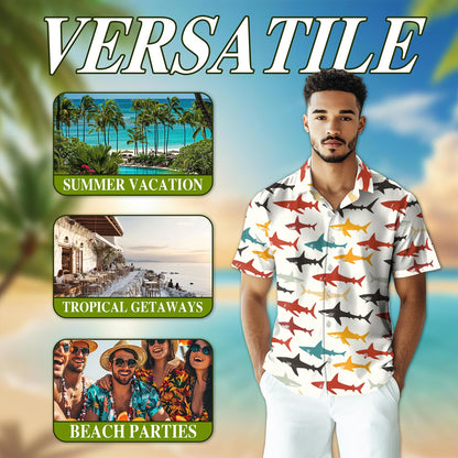 Colorful Shark Hawaiian Shirt for Men, Button Down Aloha Shirt - Azhawaiian
