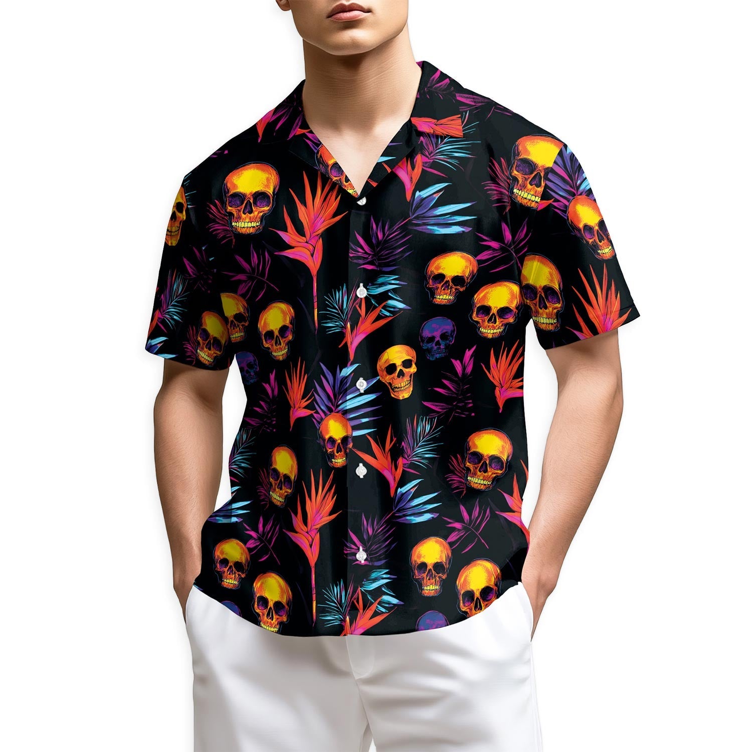 Azhawaiian Colorful Skull Spooky Hawaiian Shirt for Men