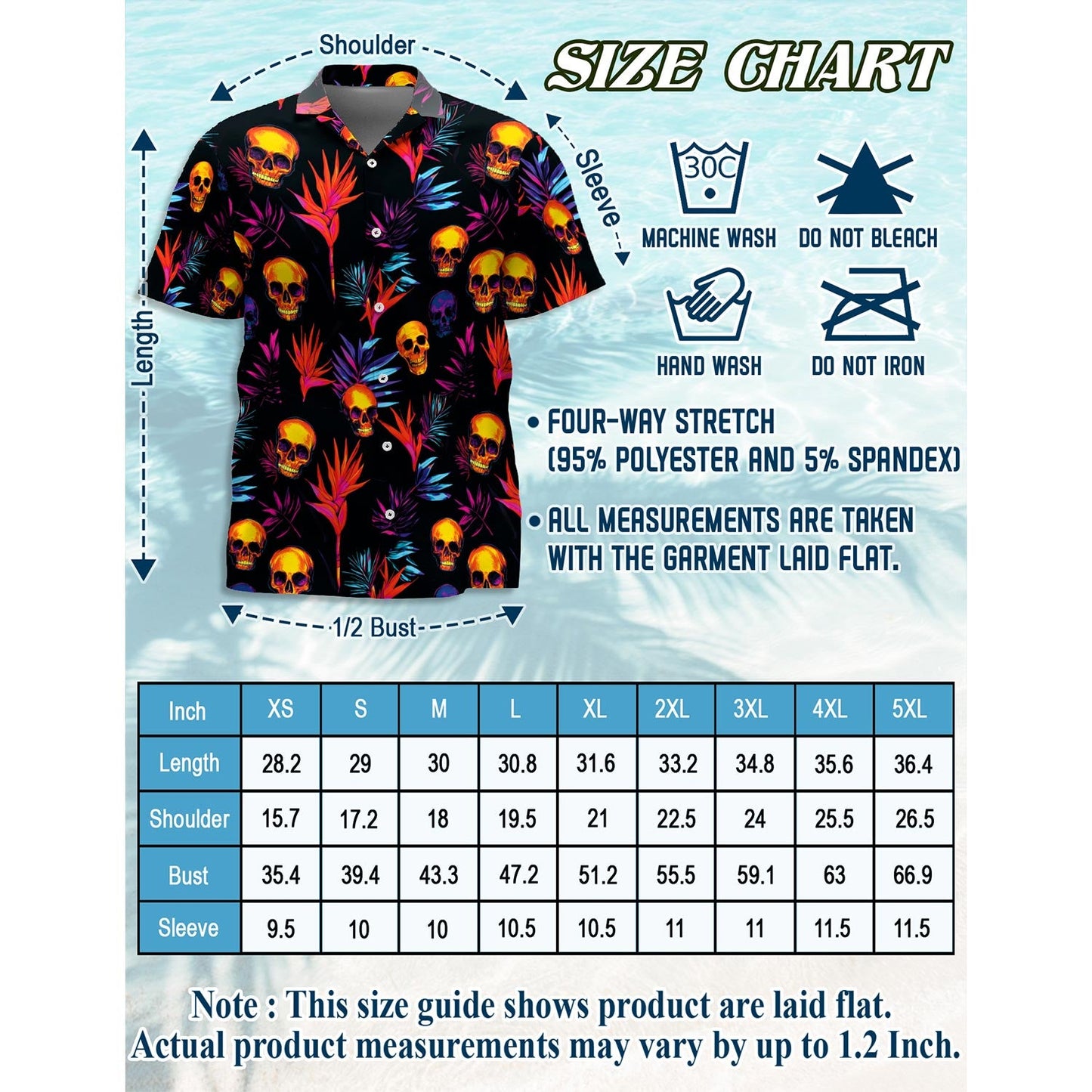 Colorful Skull Spooky Hawaiian Shirt for Men, Button Down Aloha Shirt - Azhawaiian