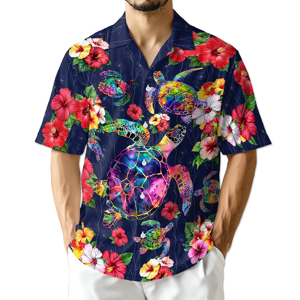 Azhawaiian Colorful Turtle Floral Hawaiian Shirt for Men