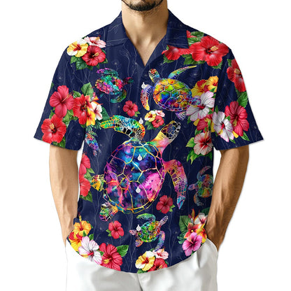 Azhawaiian Colorful Turtle Floral Hawaiian Shirt for Men