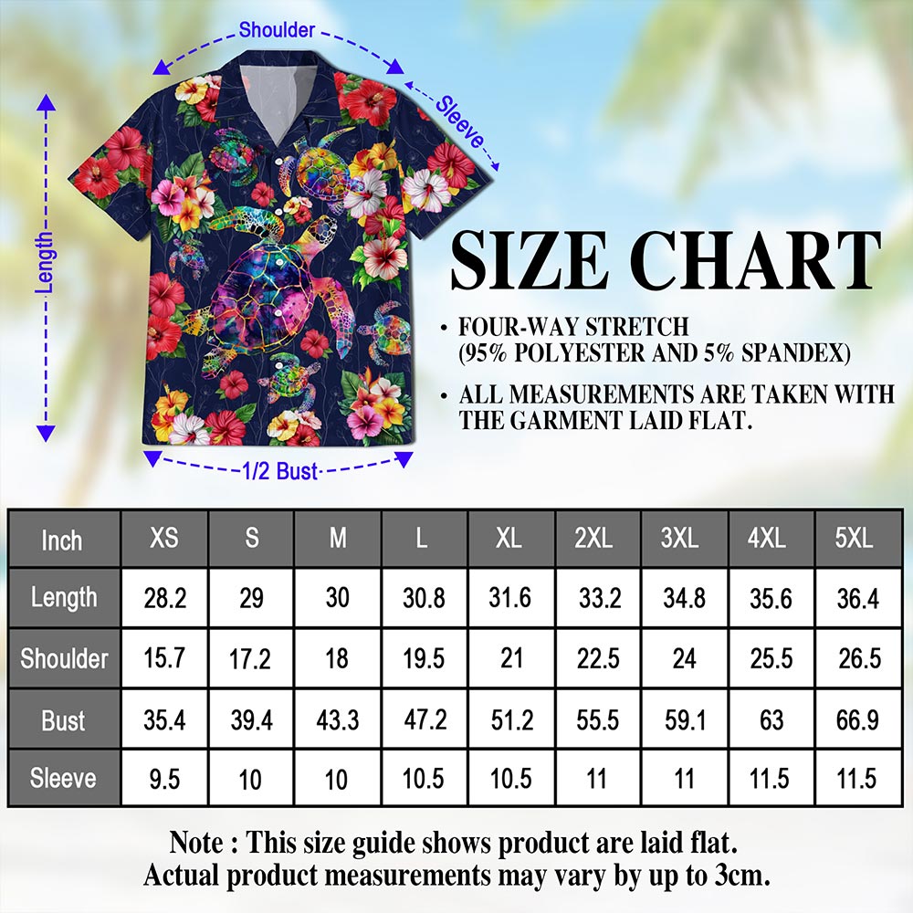 Colorful Turtle Floral Hawaiian Shirt for Men, Button Down Aloha Shirt - Azhawaiian