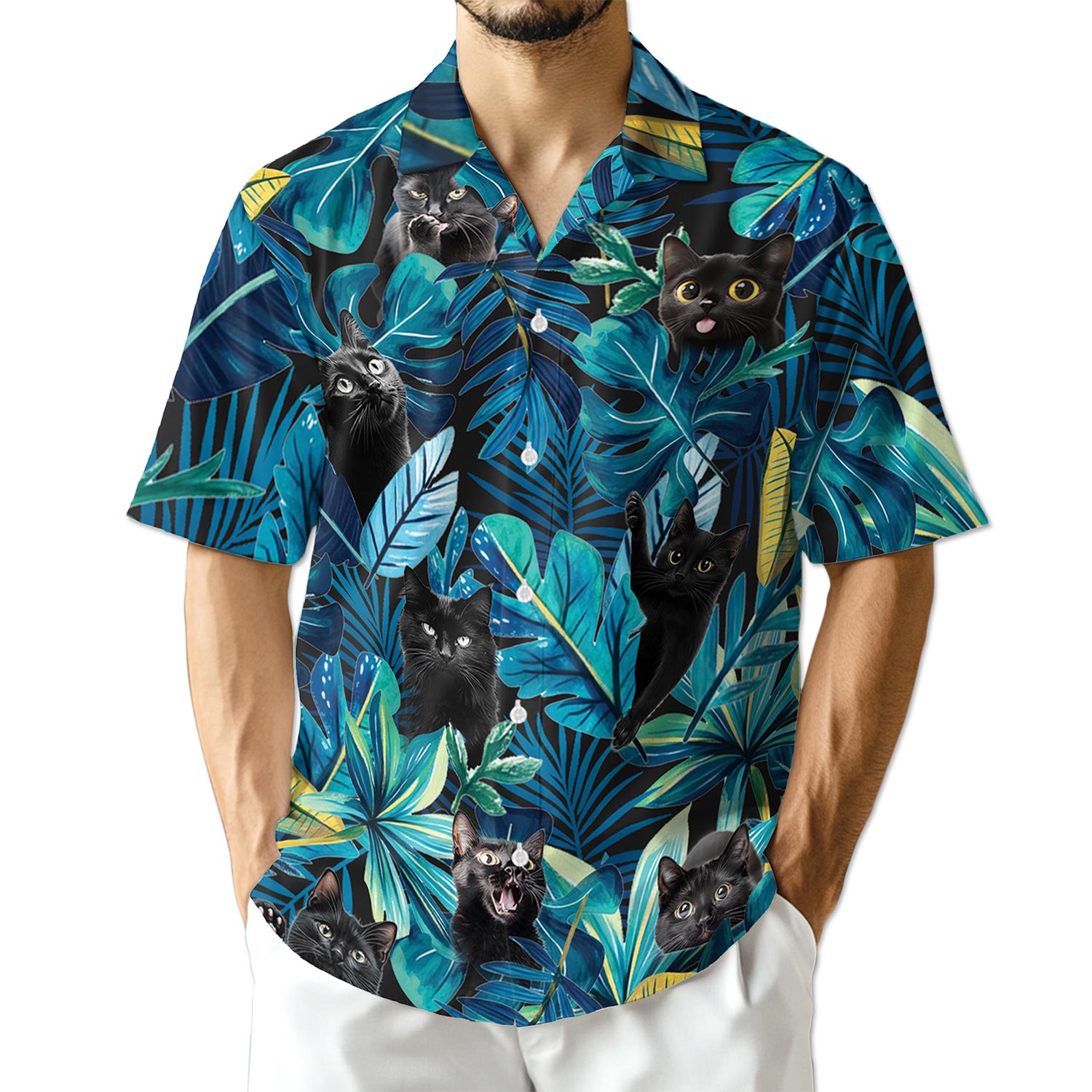Azhawaiian Cool Black Cat Hawaiian Shirt for Men