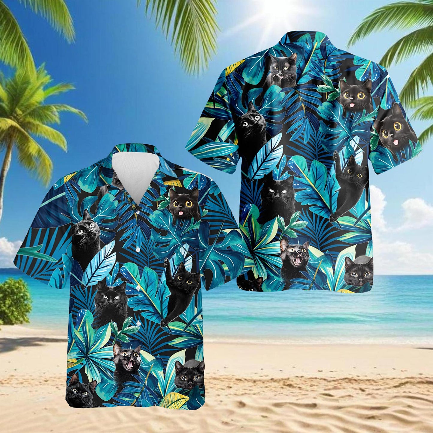 Cool Black Cat Hawaiian Shirt for Men, Button Down Aloha Shirt - Azhawaiian