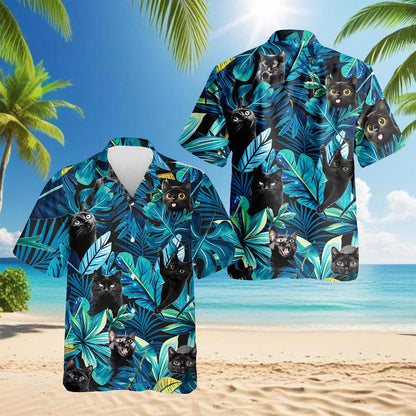 Cool Black Cat Hawaiian Shirt for Men, Button Down Aloha Shirt - Azhawaiian