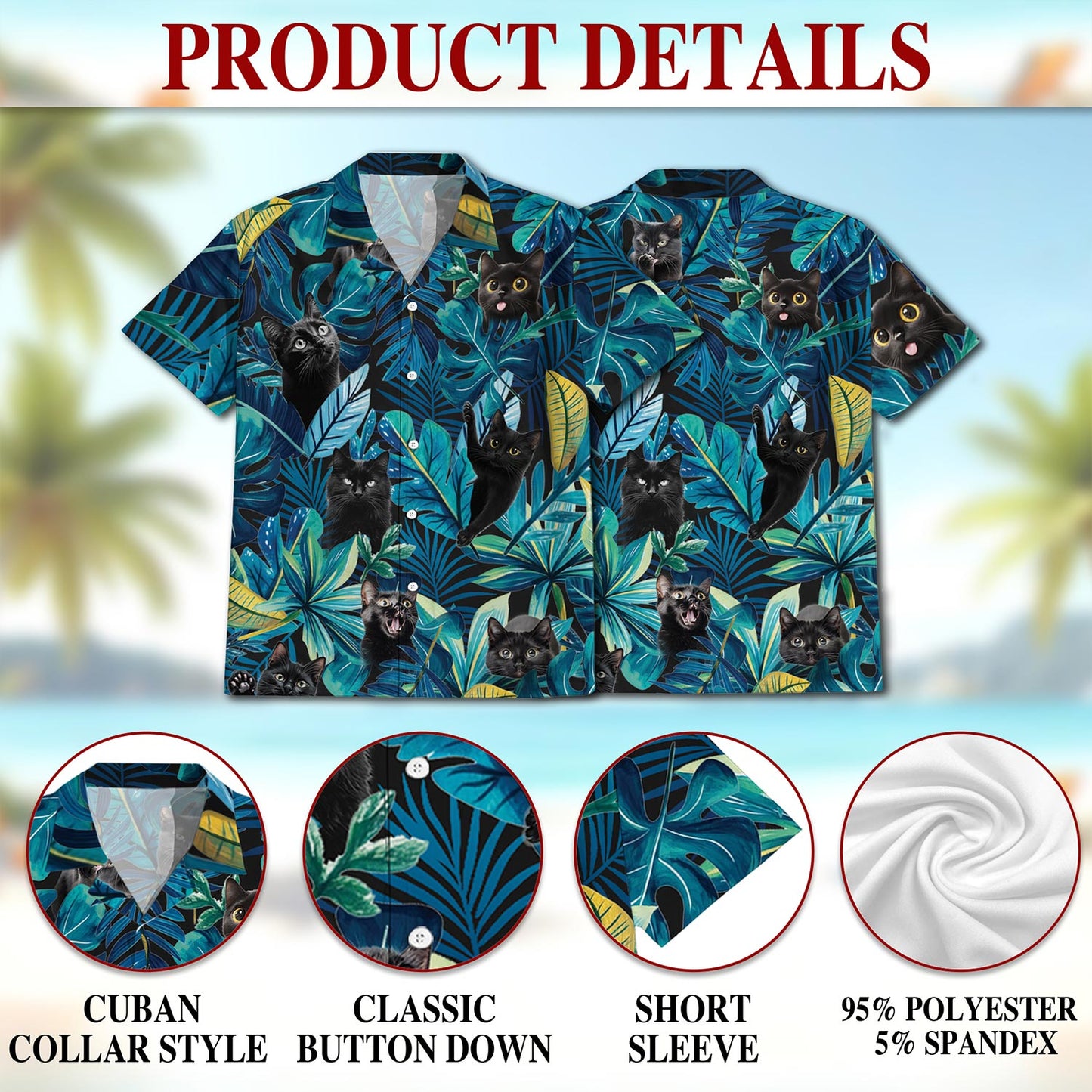 Cool Black Cat Hawaiian Shirt for Men, Button Down Aloha Shirt - Azhawaiian