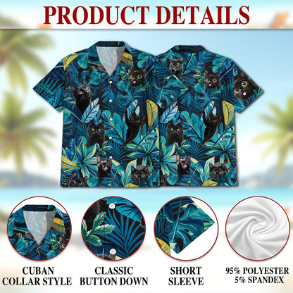 Cool Black Cat Hawaiian Shirt for Men, Button Down Aloha Shirt - Azhawaiian