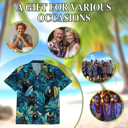 Cool Black Cat Hawaiian Shirt for Men, Button Down Aloha Shirt - Azhawaiian