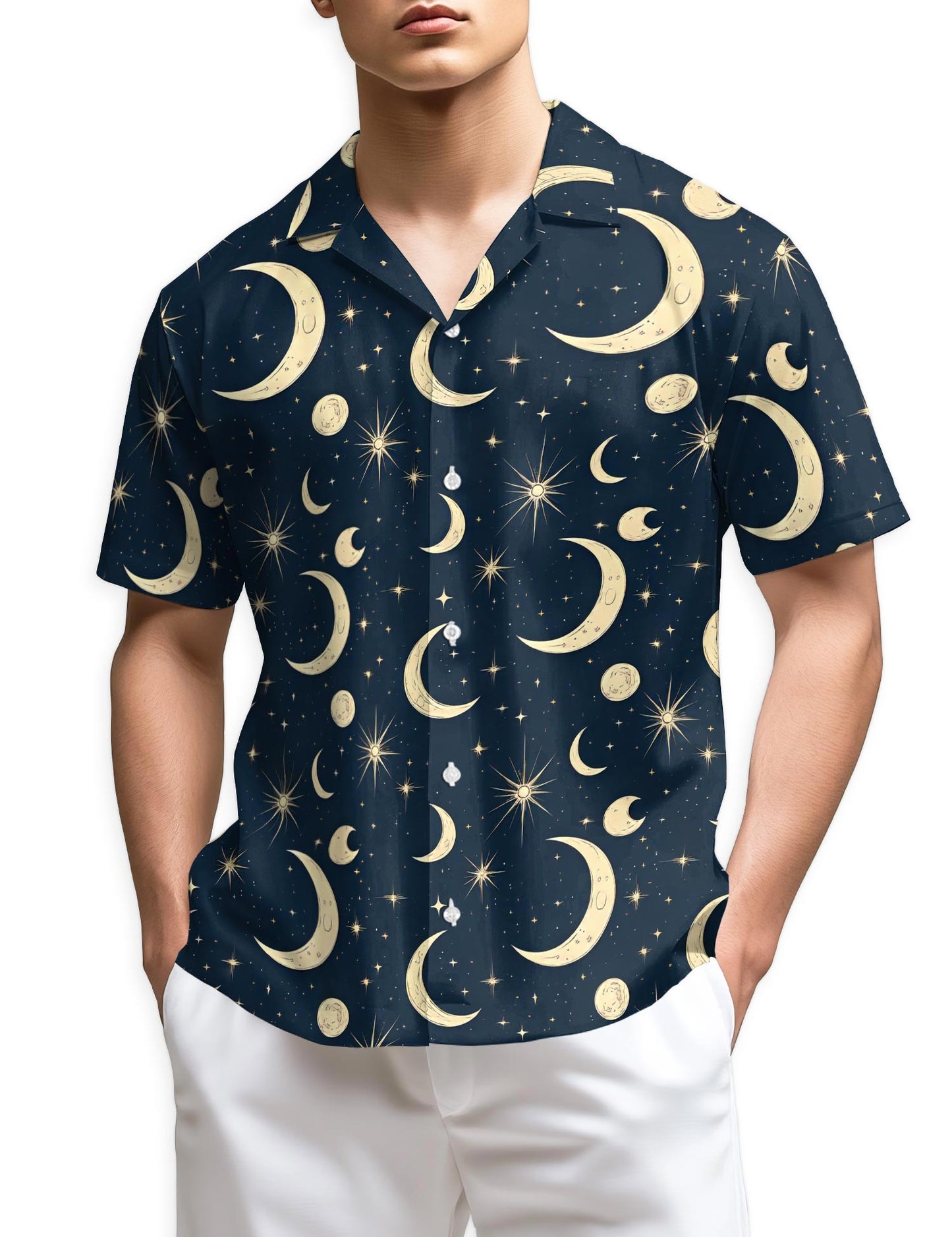 Azhawaiian Cool Gold Half Moon Hawaiian Shirt for Men