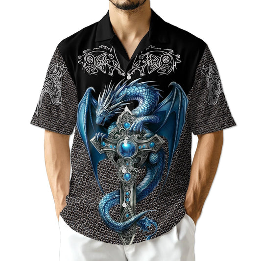 Azhawaiian Cool Ice Dragon Mythical Creature Hawaiian Shirt for Men