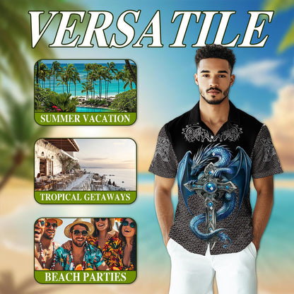 Cool Ice Dragon Mythical Creature Hawaiian Shirt for Men, Button Down Aloha Shirt - Azhawaiian