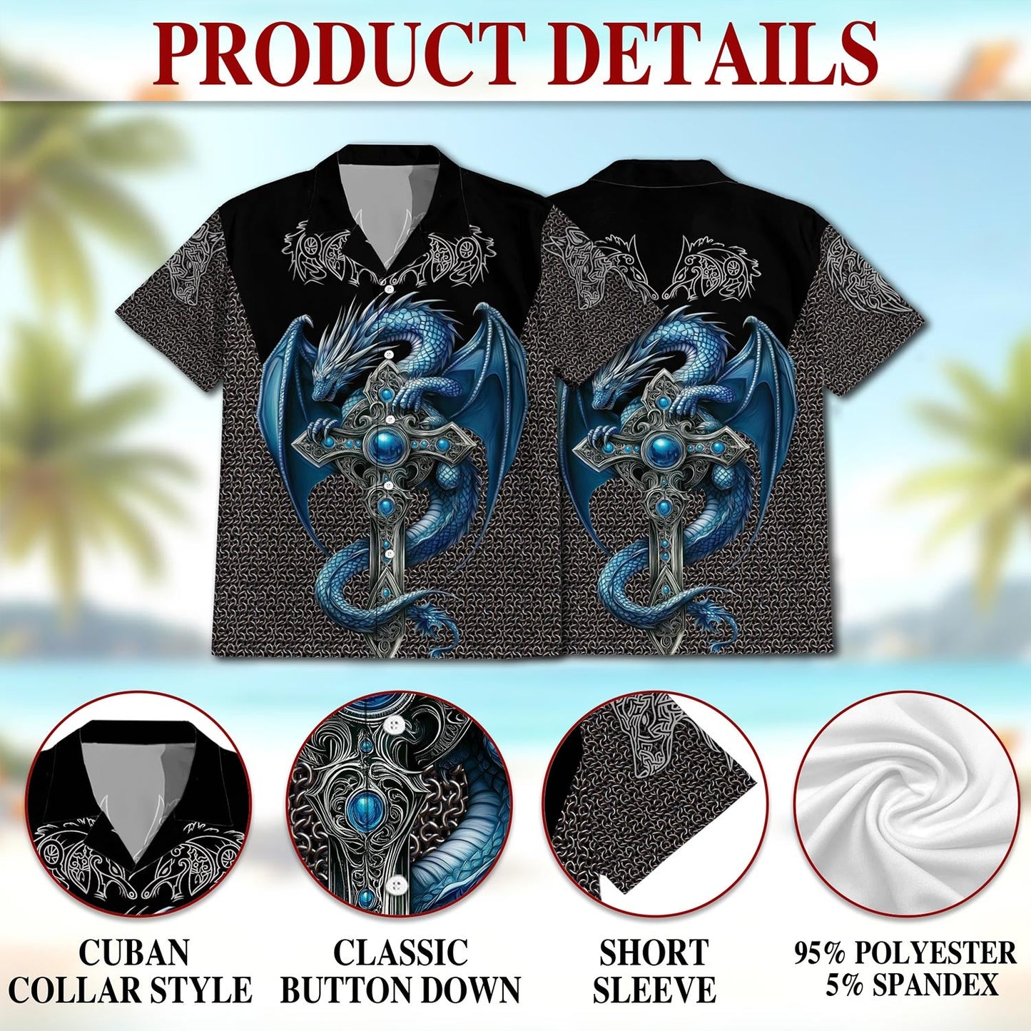 Cool Ice Dragon Mythical Creature Hawaiian Shirt for Men, Button Down Aloha Shirt - Azhawaiian