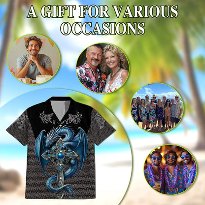 Cool Ice Dragon Mythical Creature Hawaiian Shirt for Men, Button Down Aloha Shirt - Azhawaiian