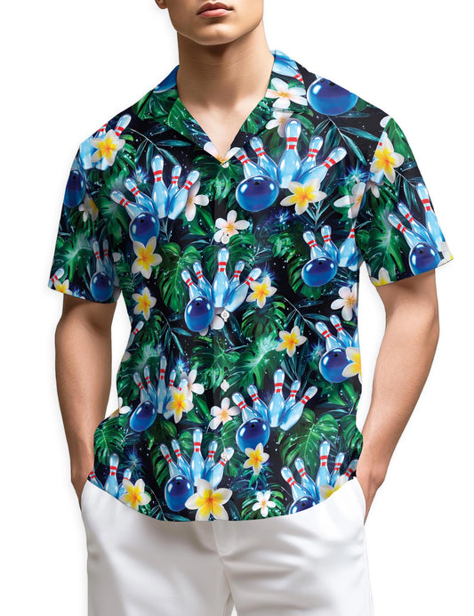 Azhawaiian Cool Plumeria Bowling Hawaiian Shirt for Men