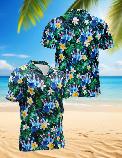 Cool Plumeria Bowling Hawaiian Shirt for Men, Button Down Aloha Shirt - Azhawaiian